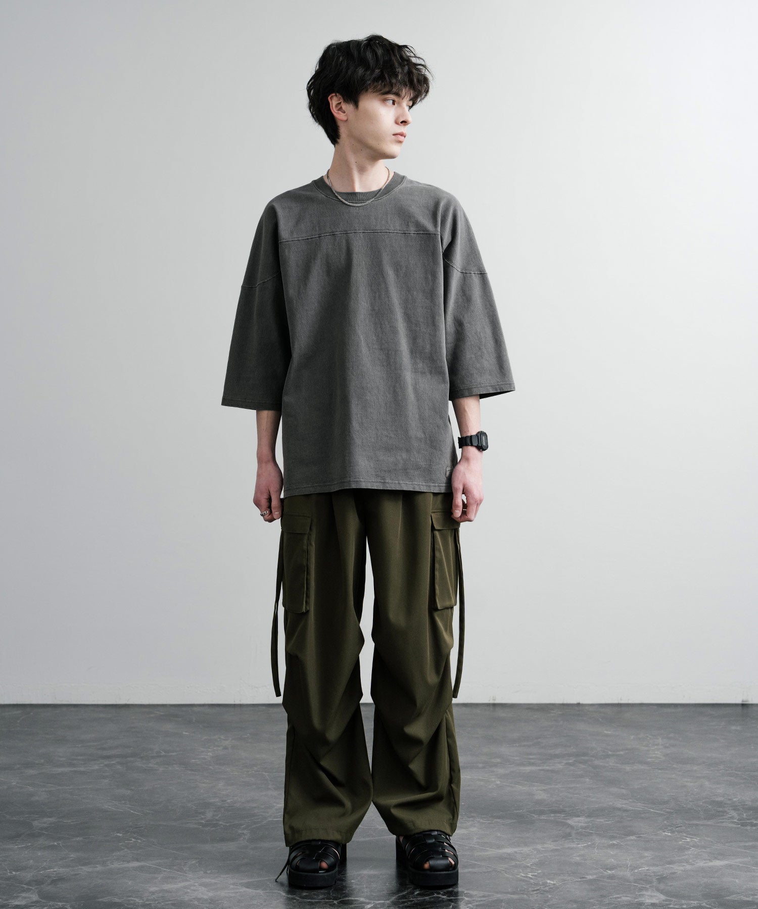 KRIFF MAYER クリフメイヤー オーバーサイズ ヘビーオンス天竺 ピグメント加工 フットボール七分袖Tシャツ 2435808