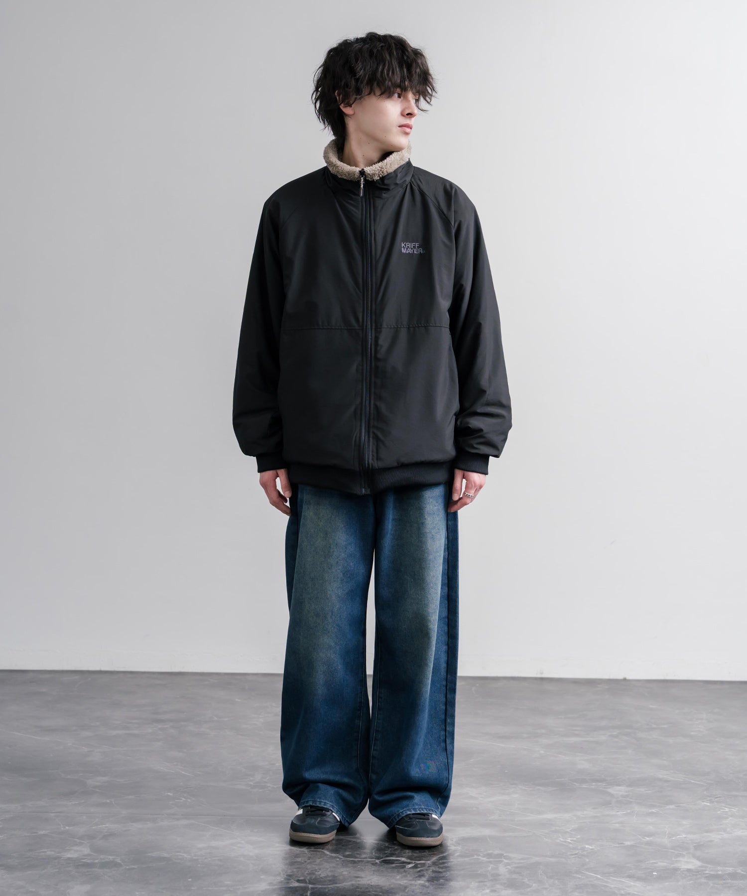 KRIFF MAYER クリフメイヤー 2WAYリバーシブル ひっくりスタンドネックボアジャケット/ワンポイントロゴ刺繍入りブルゾン 2612802 16550