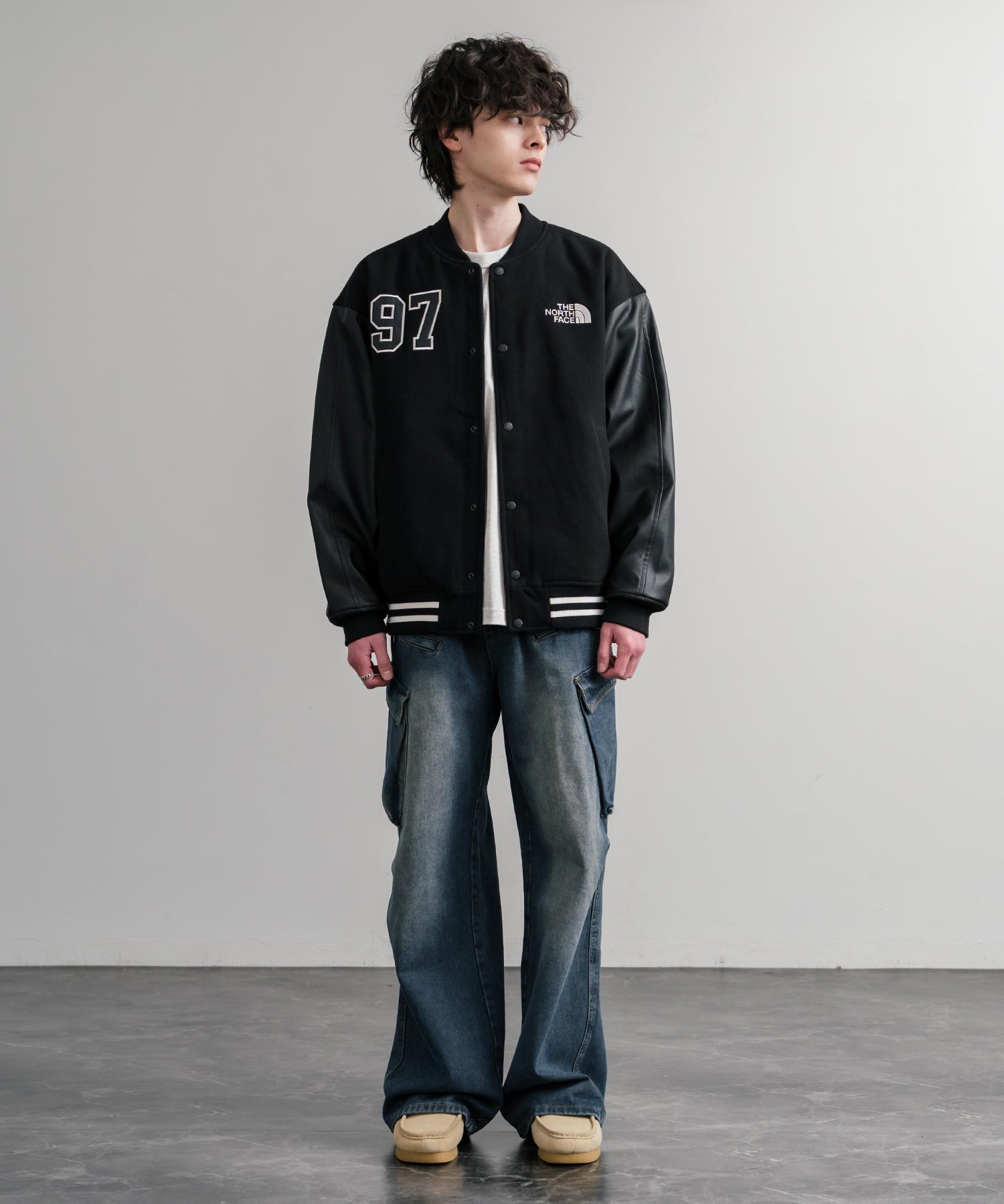 日本未展開モデル WHITE LABEL THE NORTH FACE VARSITY HEAT JACKET オーバーサイズフェイクレザー切替スタジャン/ブルゾン 15555