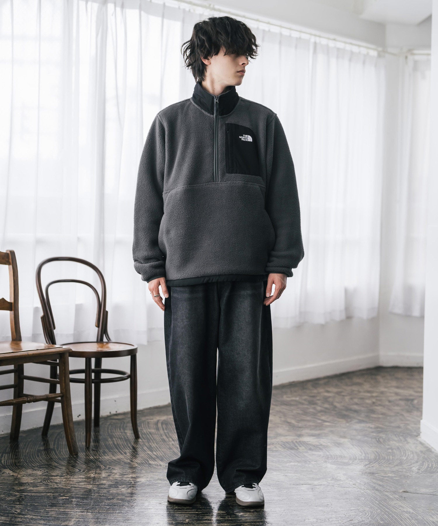 THE NORTH FACE ザ・ノースフェイス Men's Yumiori Off Peak 1/2 Zip Jacket ワンポイントロゴ刺繍ハーフジップ長袖フリースプルオーバー 16245