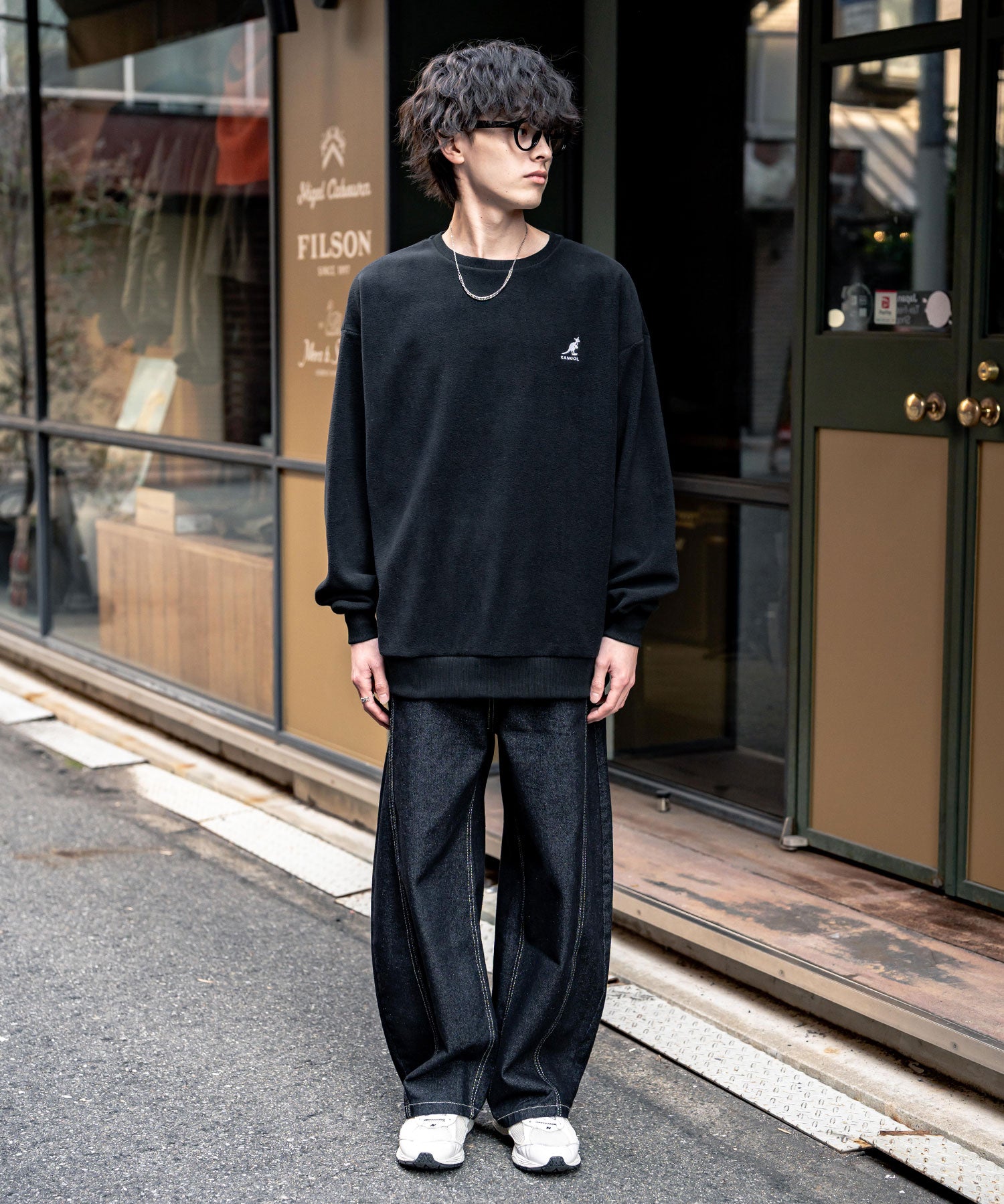 KANGOL 別注コラボ オーバーサイズロゴ刺繍裏起毛マイクロフリースプルオーバートレーナー 14626