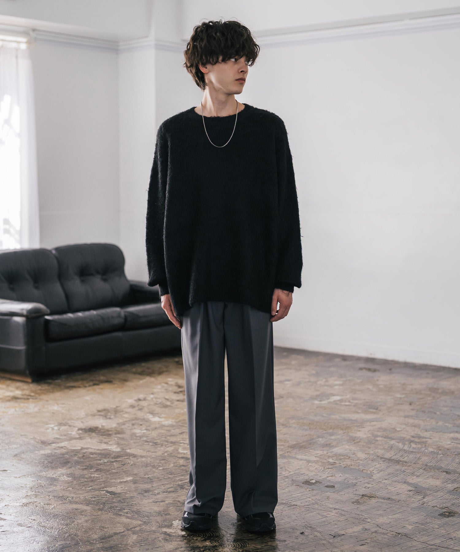 オーバーサイズウール混ミックス糸プルオーバーニットセーター 14548