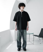 接触冷感 オーバーサイズダンボールハーフジップ半袖プルオーバーTシャツ 15624