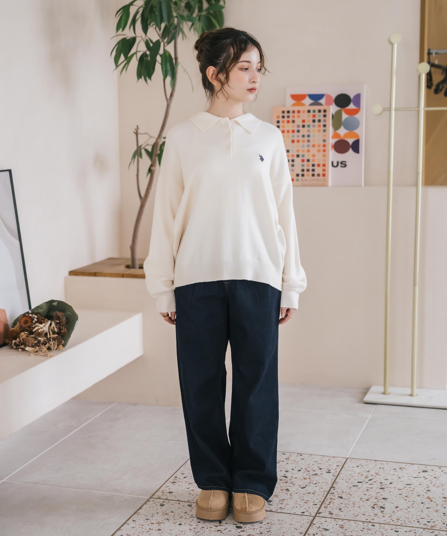 U.S.POLO ASSN. ユーエスポロアッスン ワンポイントロゴ刺繍無地ボーダー長袖JQポロニット 16492