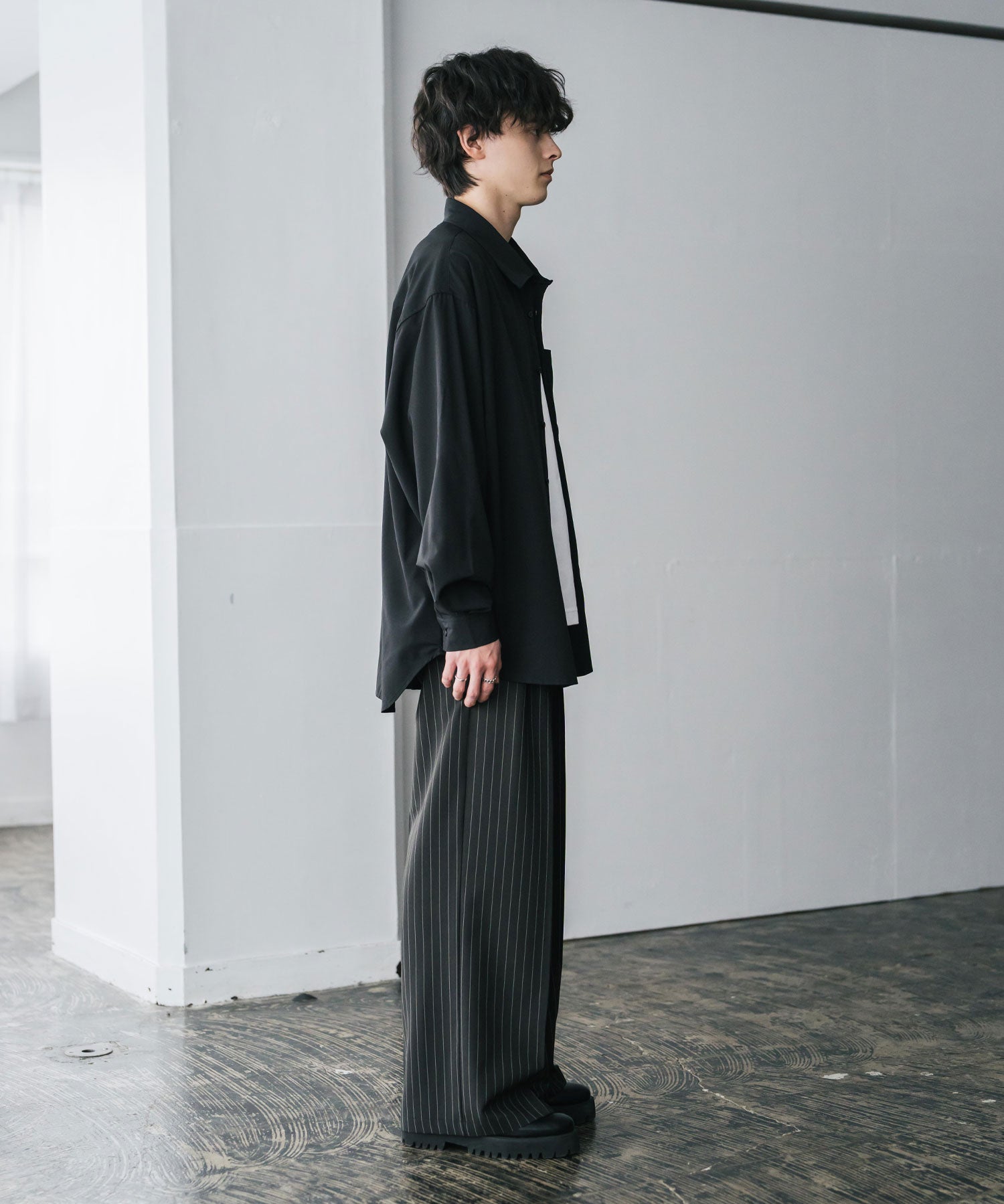 新色追加 オーバーサイズ レギュラーカラーストレッチ長袖シャツ 11915