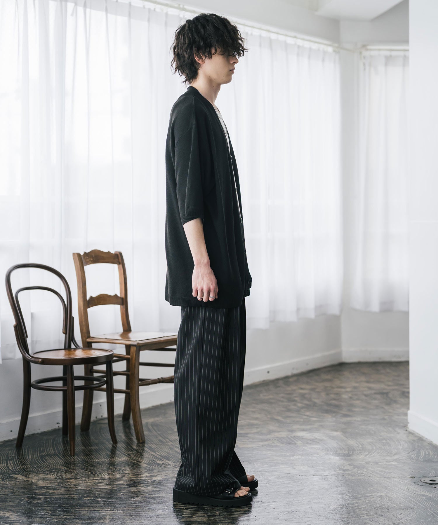 接触冷感 オーバーサイズVネックハイゲージ半袖サマーニットカーディガン 15472