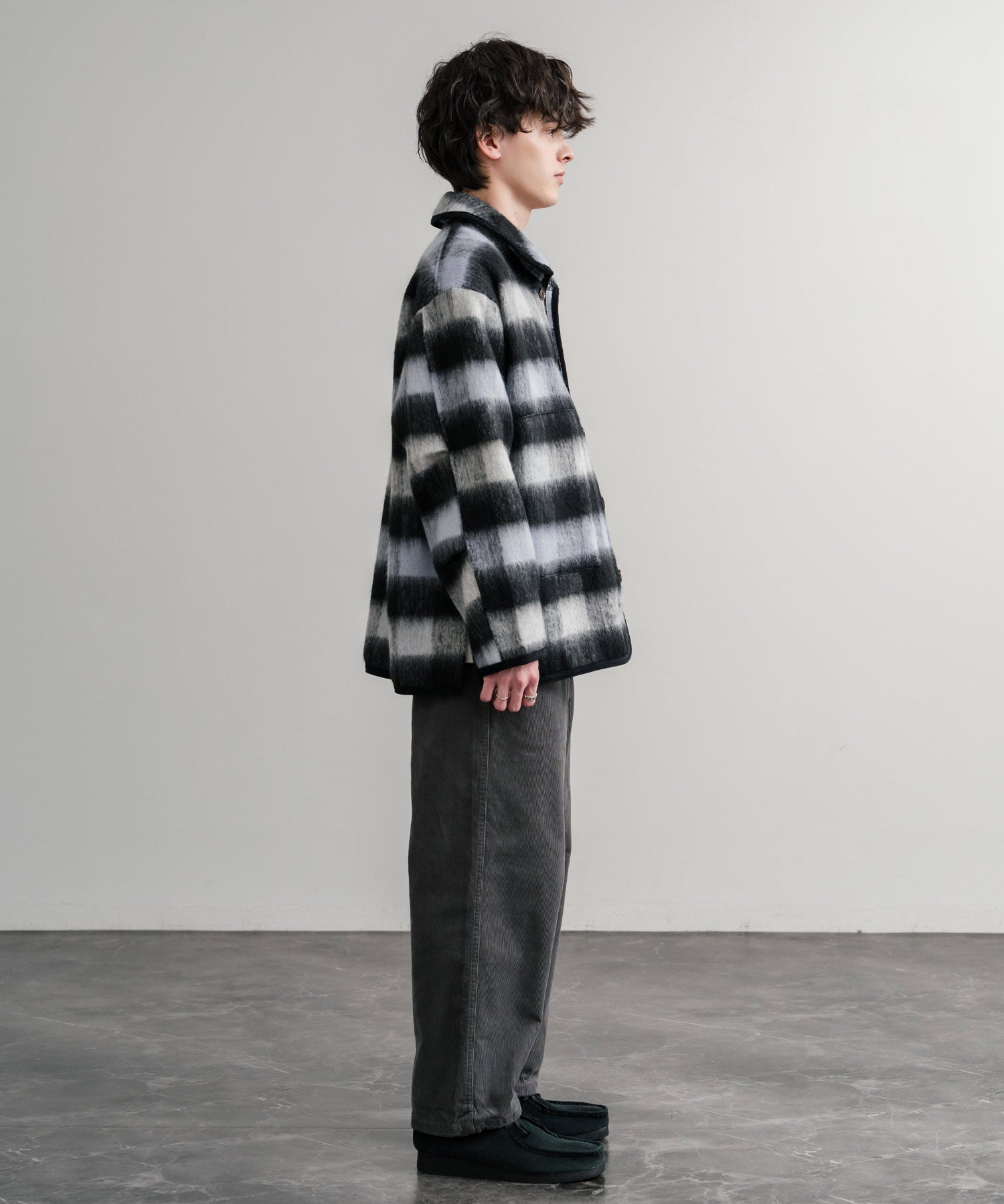 Upscape Audience アップスケープオーディエンス 日本製 国産 ECOLANAシャギーチェックスタンドオーバージャケット AUD7340 14898