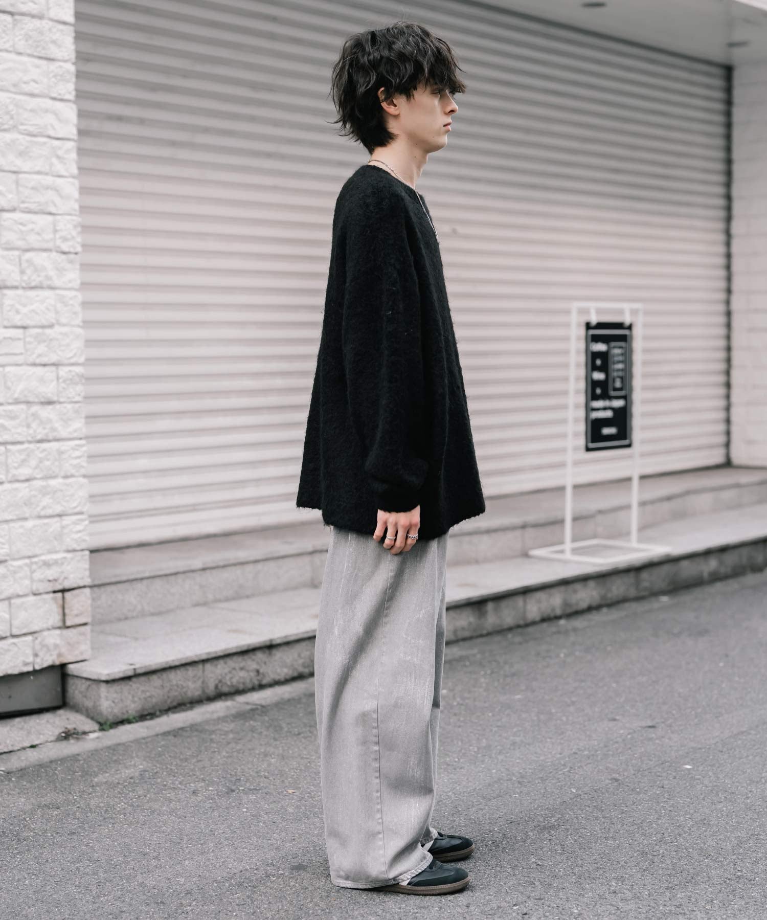 オーバーサイズウール混ミックス糸プルオーバーニットセーター 14548