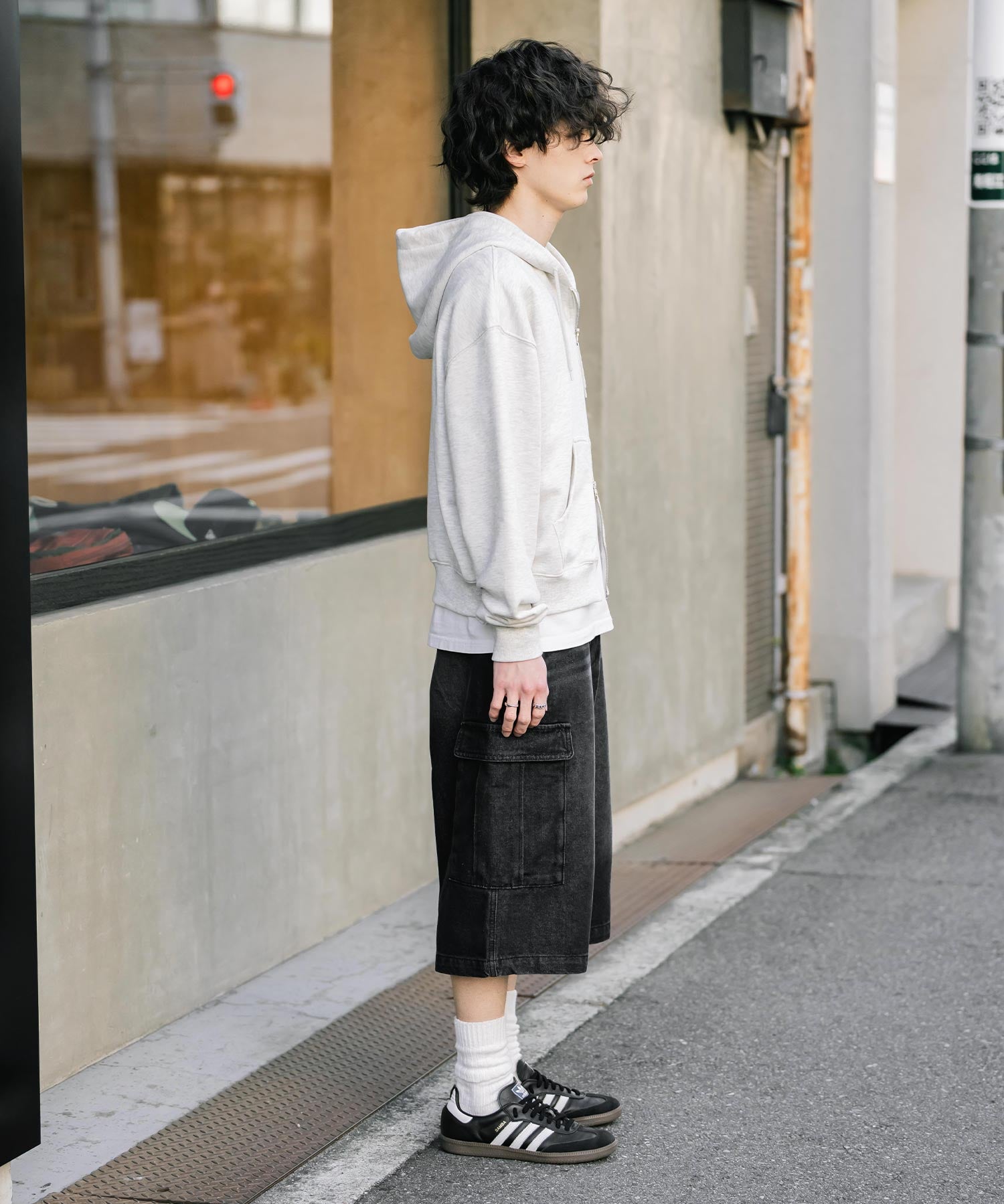 新色追加 ケミカルウォッシュ オーバーダイ ワイドデニムカーゴハーフショートパンツ 15382