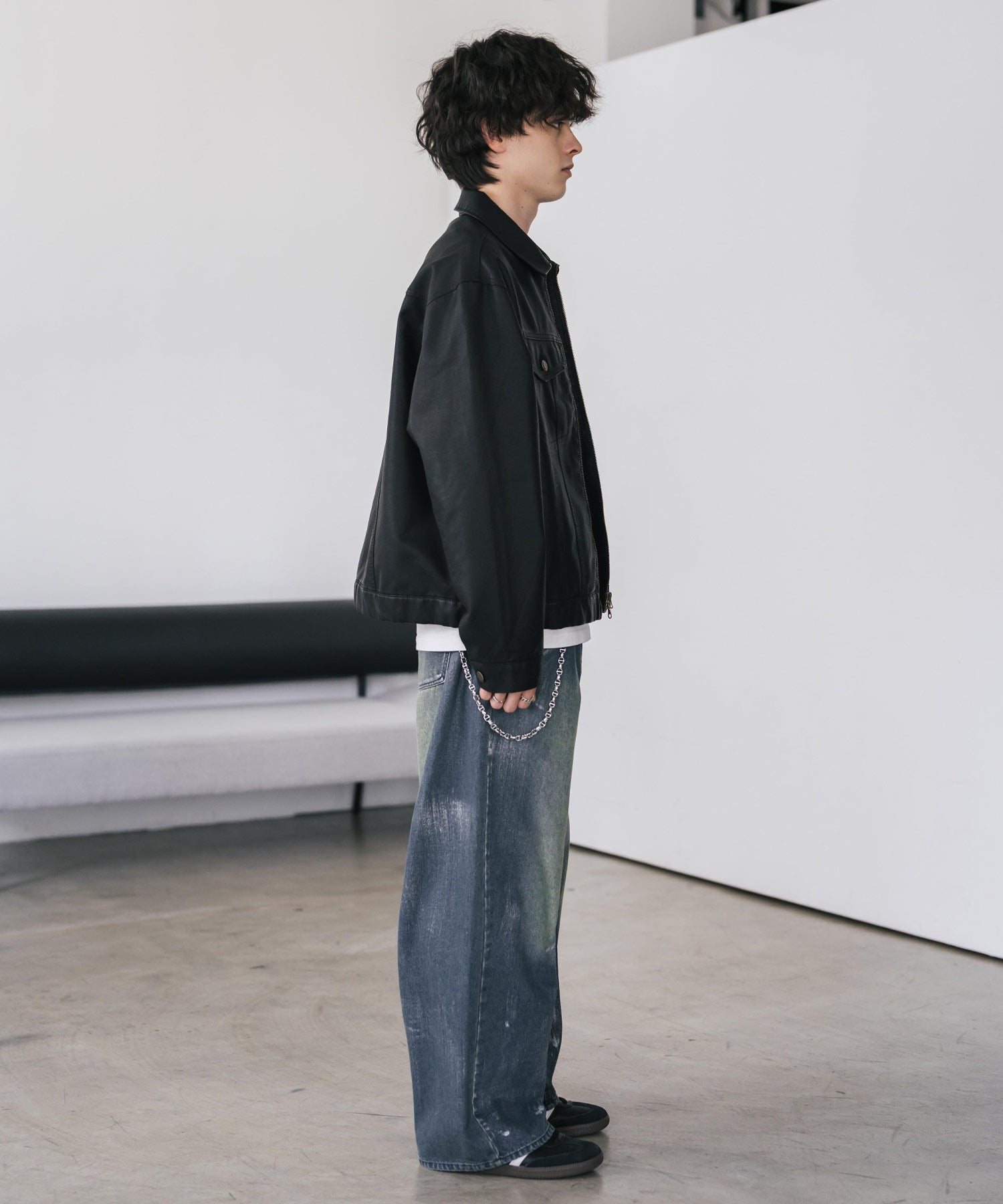 ヴィンテージ加工PUレザーダブルジップショートジャケット/3rdタイプ