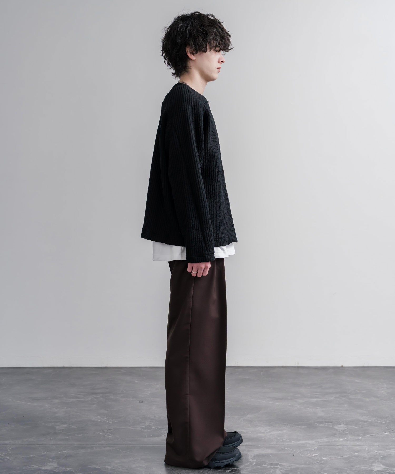 Upscape Audience アップスケープオーディエンス 日本製 国産 尾州コットンキルトノーカラーダブルジップジャケット AUD7411 16568