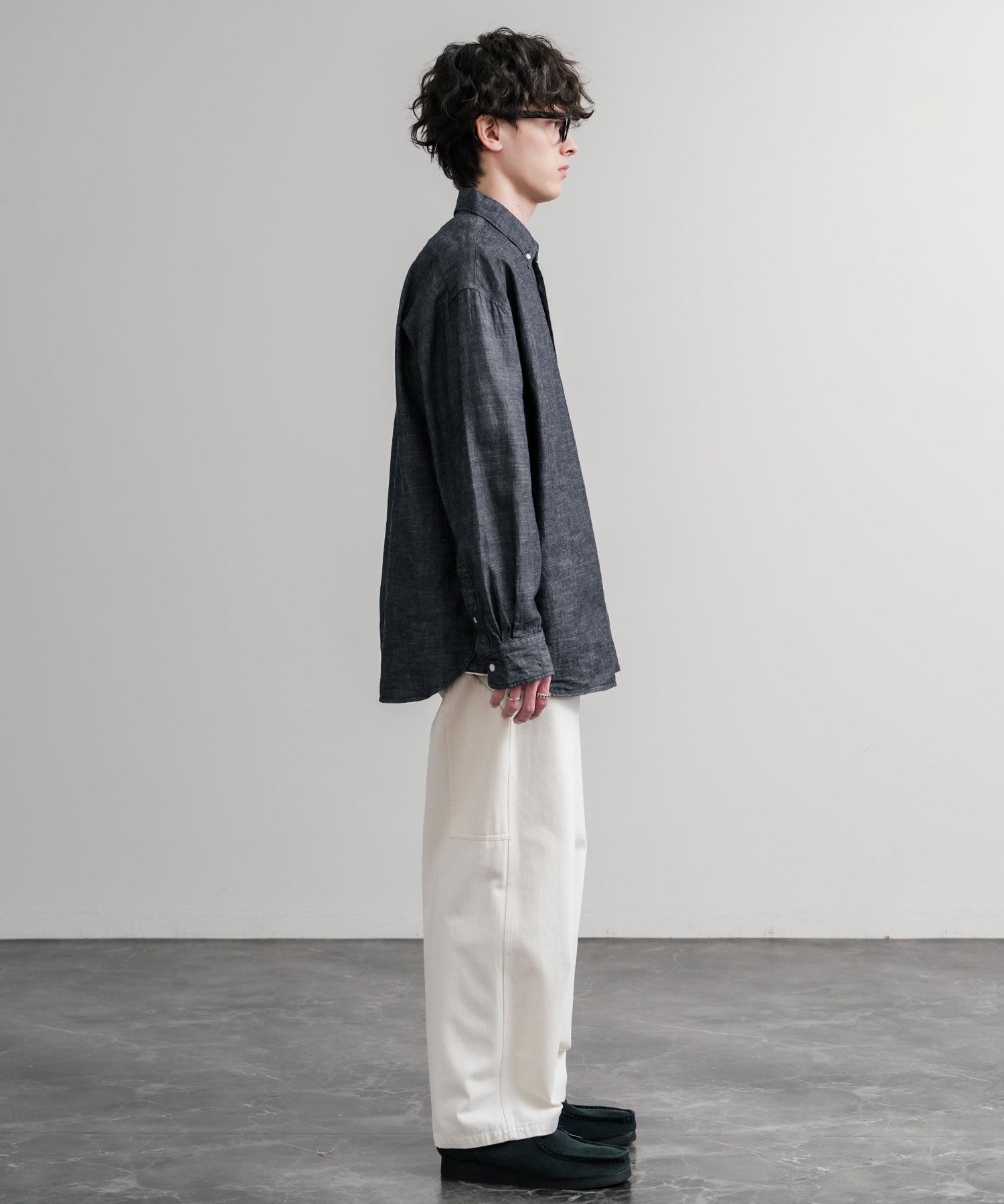 Upscape Audience アップスケープオーディエンス 日本製 国産 「備中備後」6オンスセルヴィッチ 白耳デニム釦ダウンボクシーAライン長袖シャツ AUD6703 15608