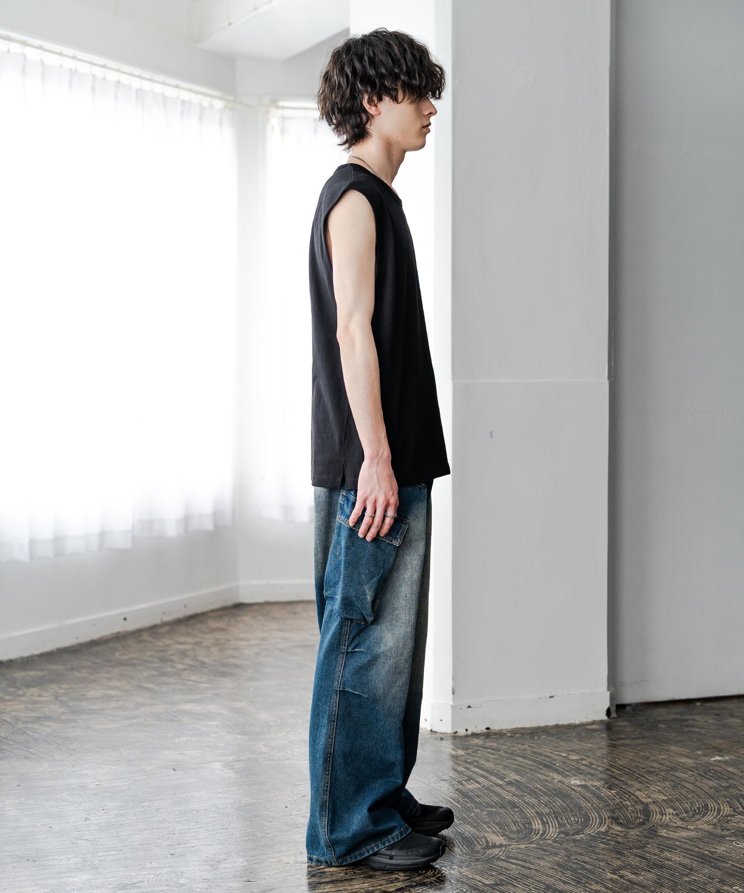 ケミカル加工 コットンノースリーブTシャツ/タンクトップ 15633