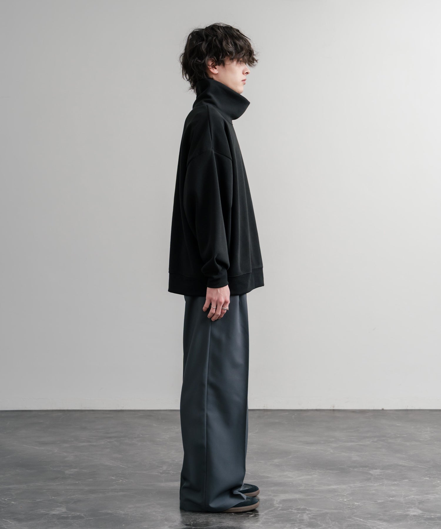 コットンタッチ裏起毛ドルマンスリーブハイネックトレーナースウェット 14983