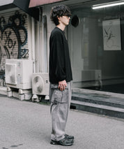 オーバーサイズウール混メランジプルオーバーニット/天竺編みクルーネック長袖セーター 14714