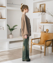 新色追加 接触冷感 UVカット 無地/アーガイル柄/チェック柄 オーバーサイズハイゲージVネックサマーニット長袖カーディガン 15471