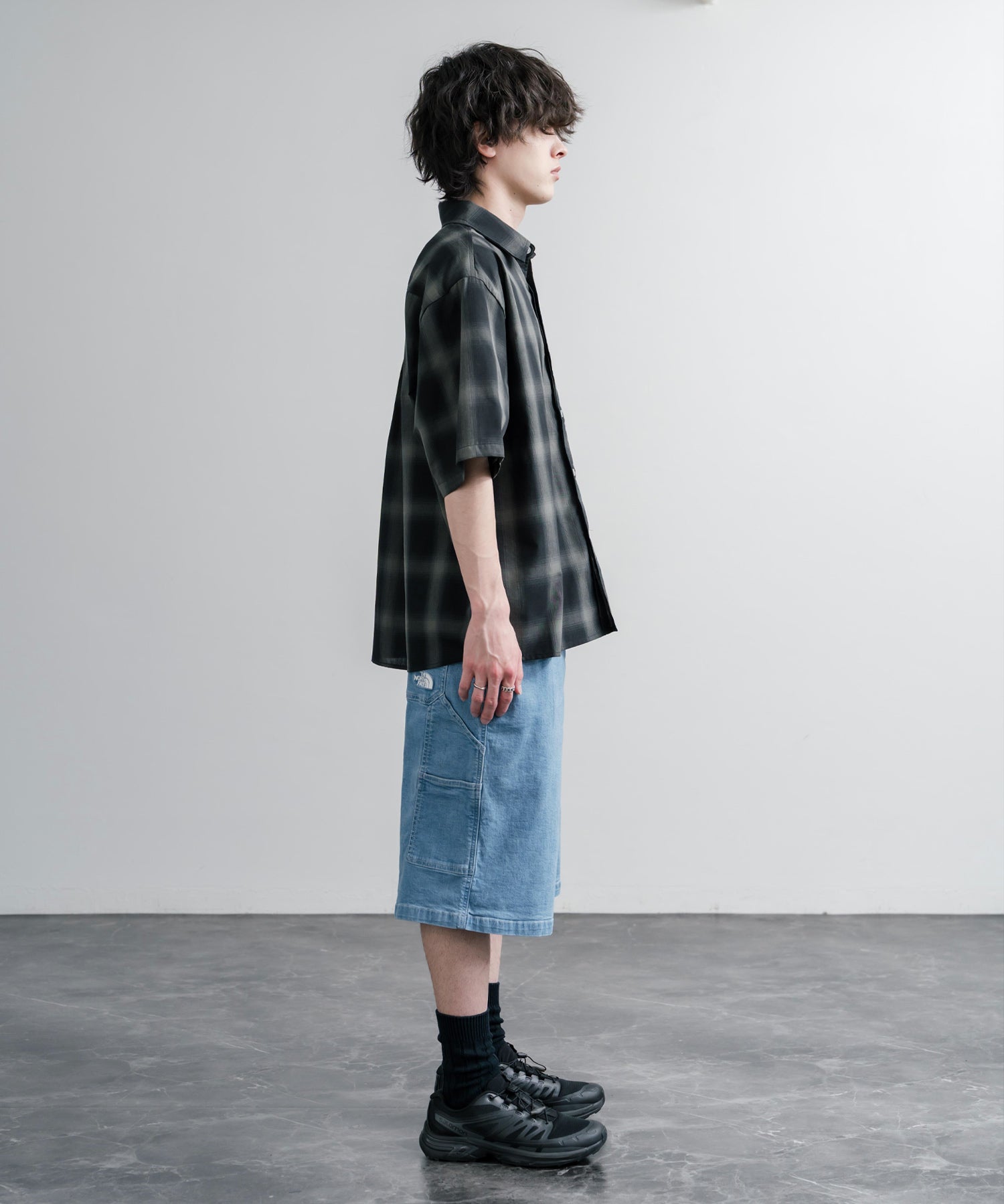 THE NORTH FACE WHITE LABEL BRIS DENIM SHORTS ロゴ刺繍ワイドデニムイージーショートパンツ 16164
