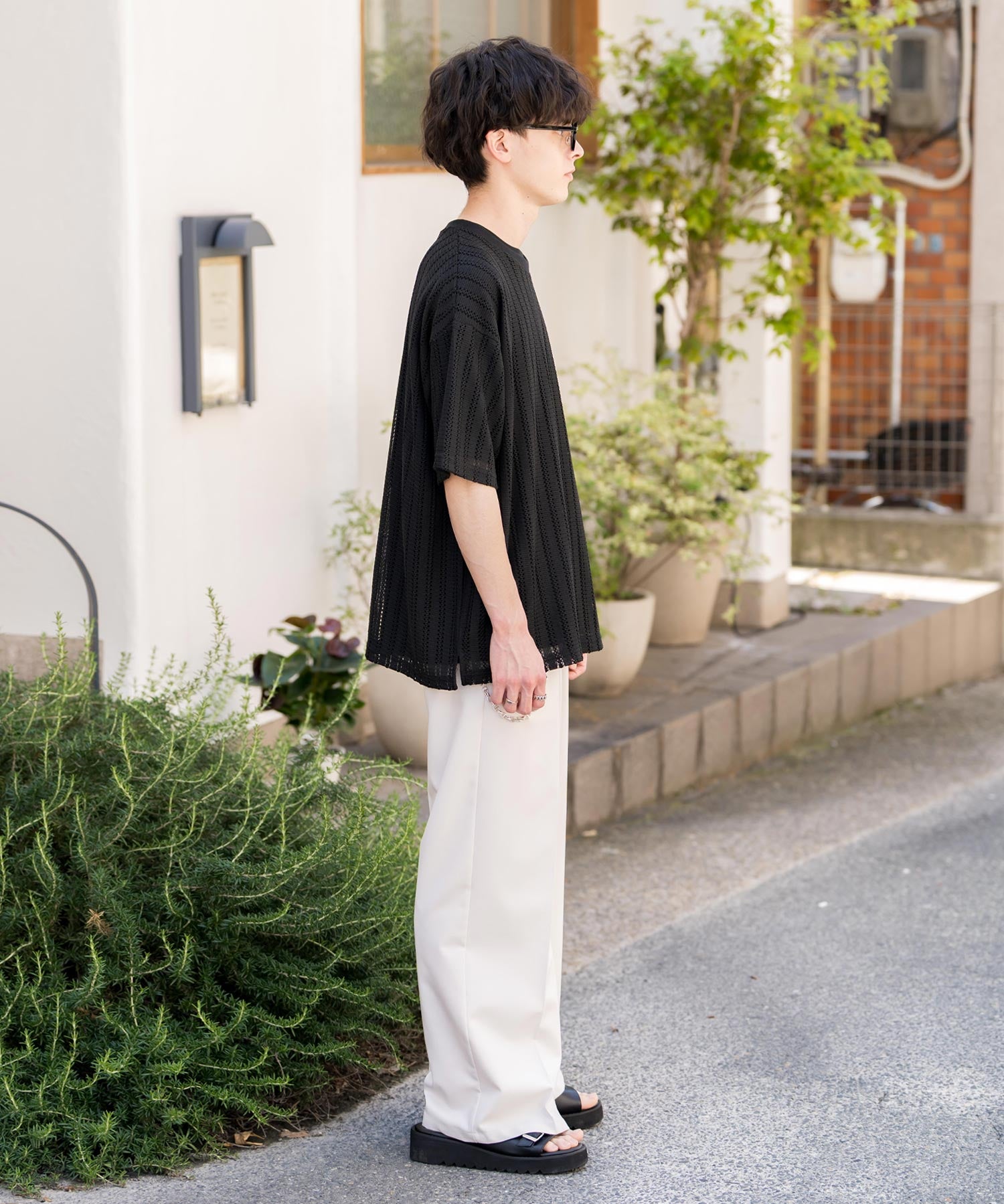 オーバーサイズ 透かし編みアンサンブル半袖Tシャツ