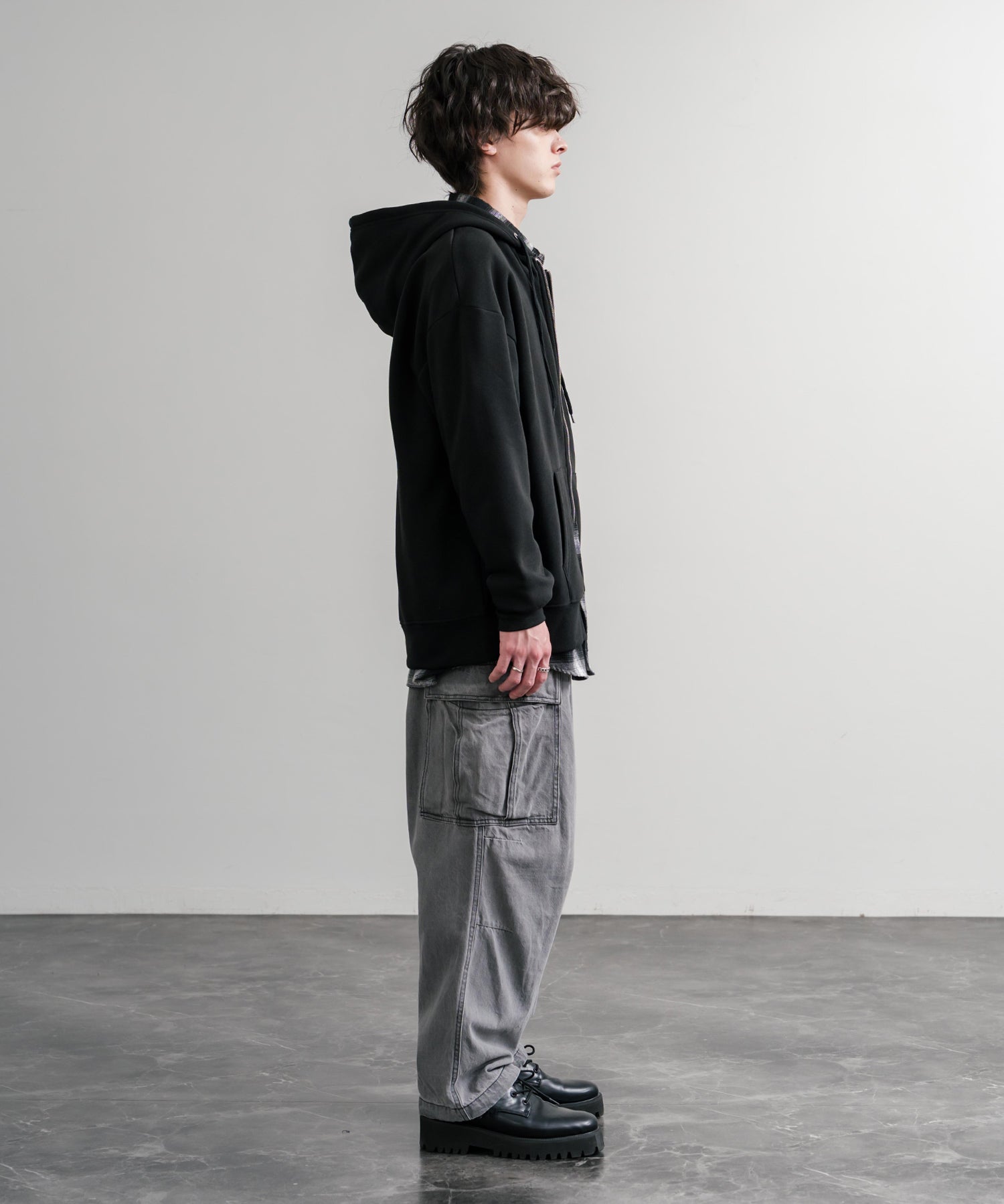 オーバーサイズ裏起毛フルジップ綿タッチパーカー 14987