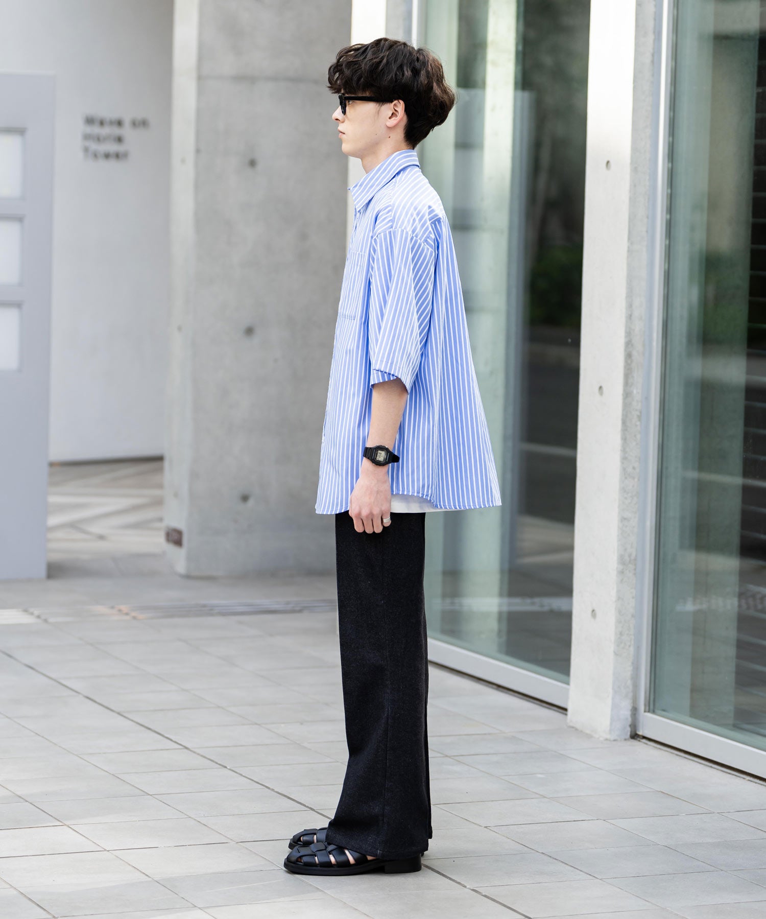 新色追加 オーバーサイズ 無地/チェック柄/ストライプ柄レギュラーカラー半袖シャツ 13977