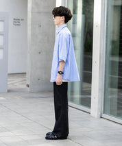 新色追加 オーバーサイズ 無地/チェック柄/ストライプ柄レギュラーカラー半袖シャツ 13977