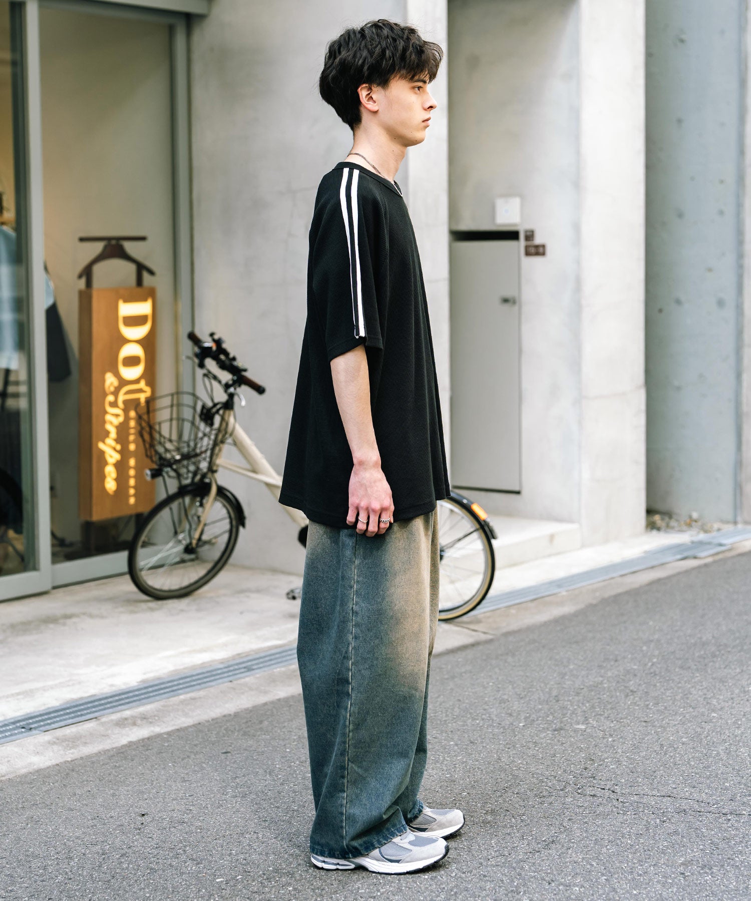 KANGOL カンゴール 別注コラボ オーバーサイズ袖ラインワッフルワンポイントロゴ刺繍ラグラン半袖Tシャツ