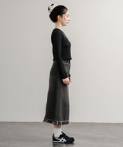へそ出しショート丈 クロップド丈 切り替えロングTシャツ 14952