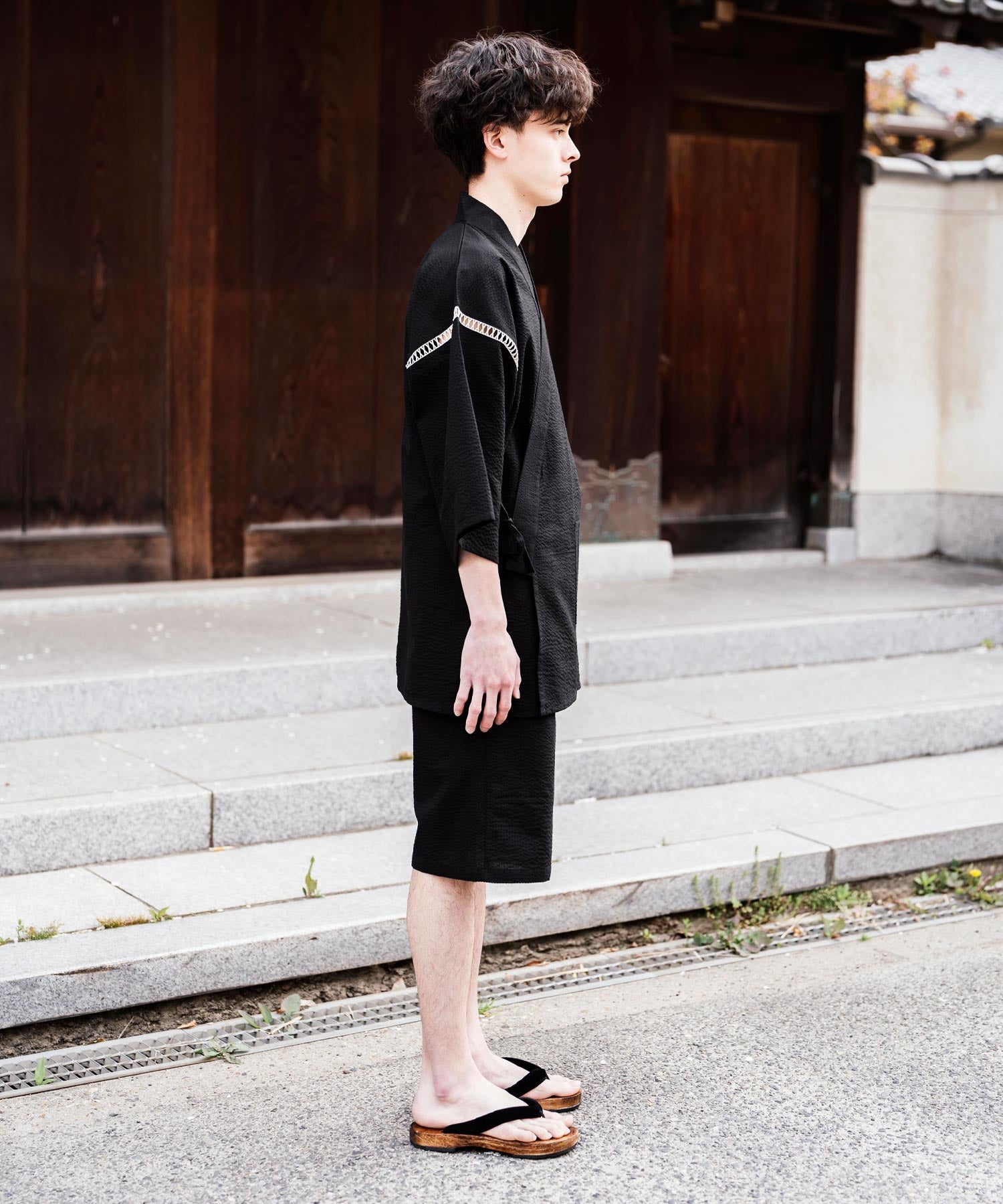 しじら織り甚平 上下セット 無地/ストライプ 14156