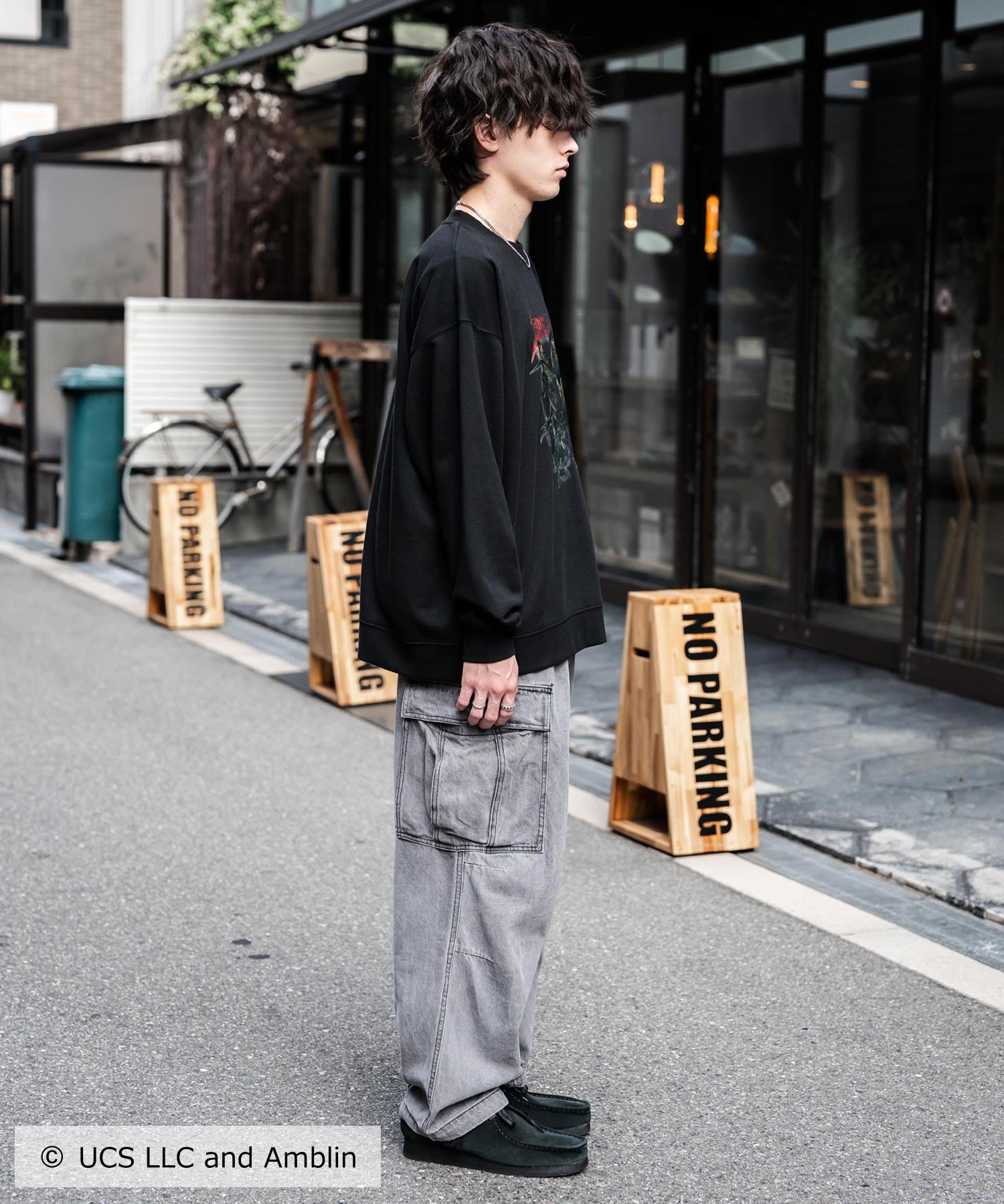 Universal City Studios LLC 別注コラボ オーバーサイズヴィンテージライクグラフィックプリント裏起毛スウェットトレーナー 15115