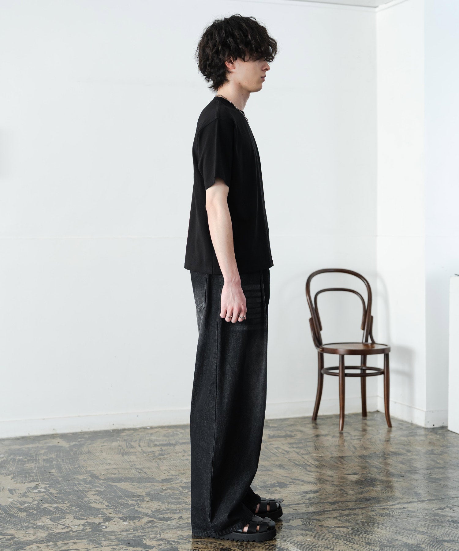 ケミカル加工 ショート丈 短丈 クロップド 半袖コットンクルーネックTシャツ 15631