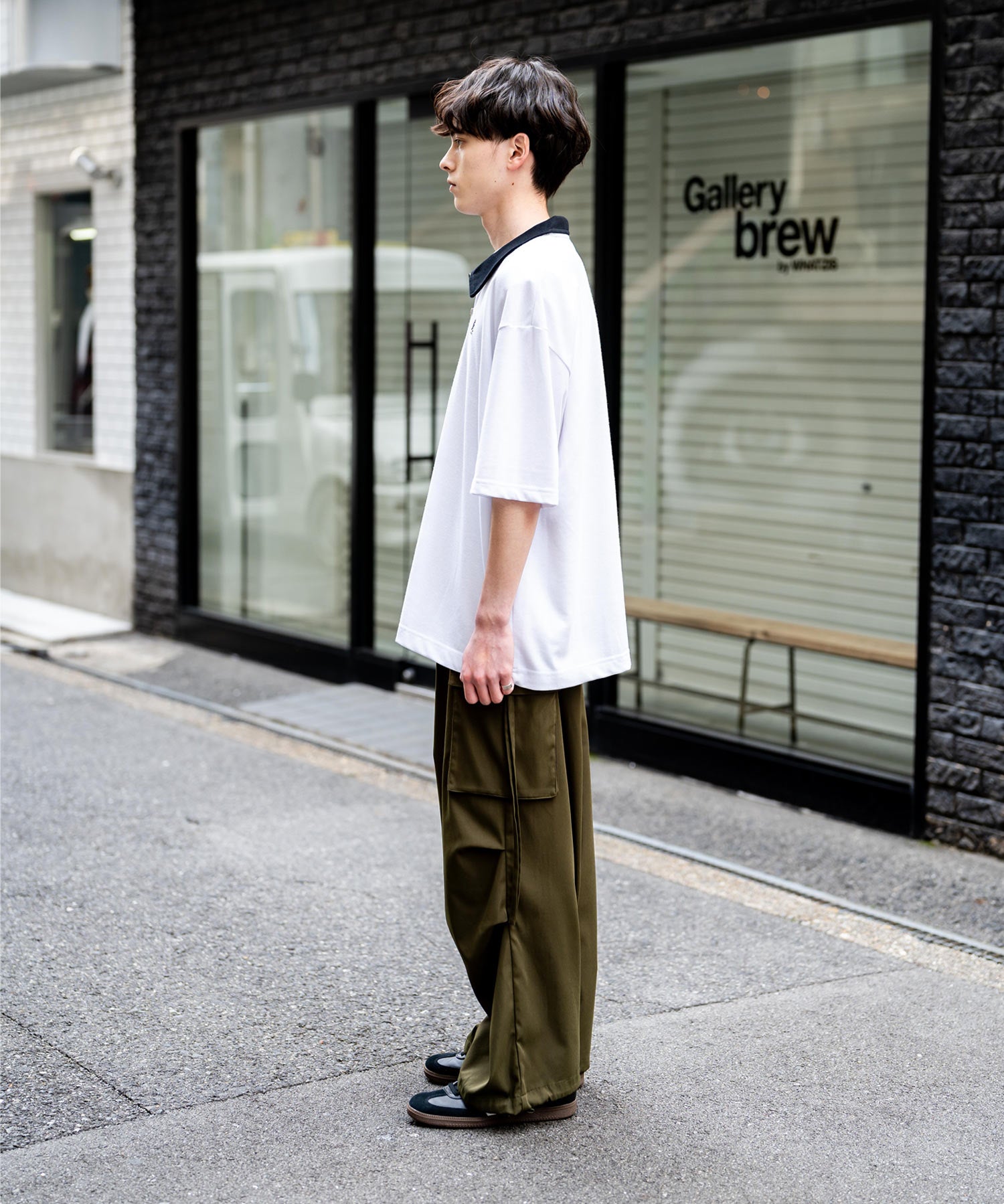 KANGOL カンゴール 別注コラボ 鹿の子ハーフジップクレリックカラー/オーバーサイズロゴ刺繍半袖ポロシャツ