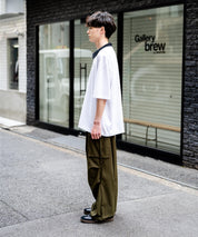 KANGOL カンゴール 別注コラボ 鹿の子ハーフジップクレリックカラー/オーバーサイズロゴ刺繍半袖ポロシャツ