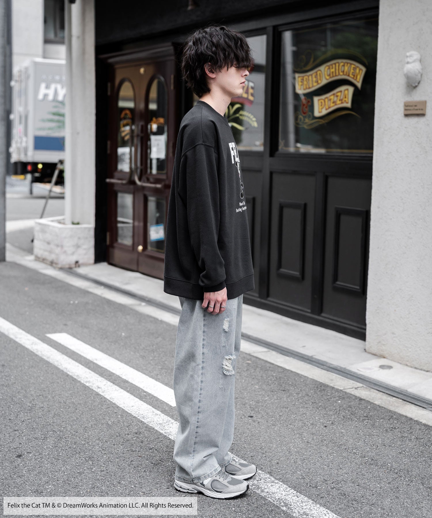 Casper/FELIX THE CAT 別注コラボ オーバーサイズヴィンテージライクグラフィックプリント裏起毛スウェットトレーナー 15116