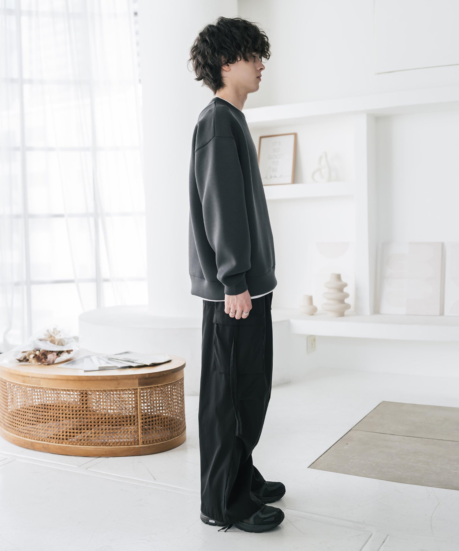 オーバーサイズダンボールニットフェイクレイヤードプルオーバートレーナー 16184