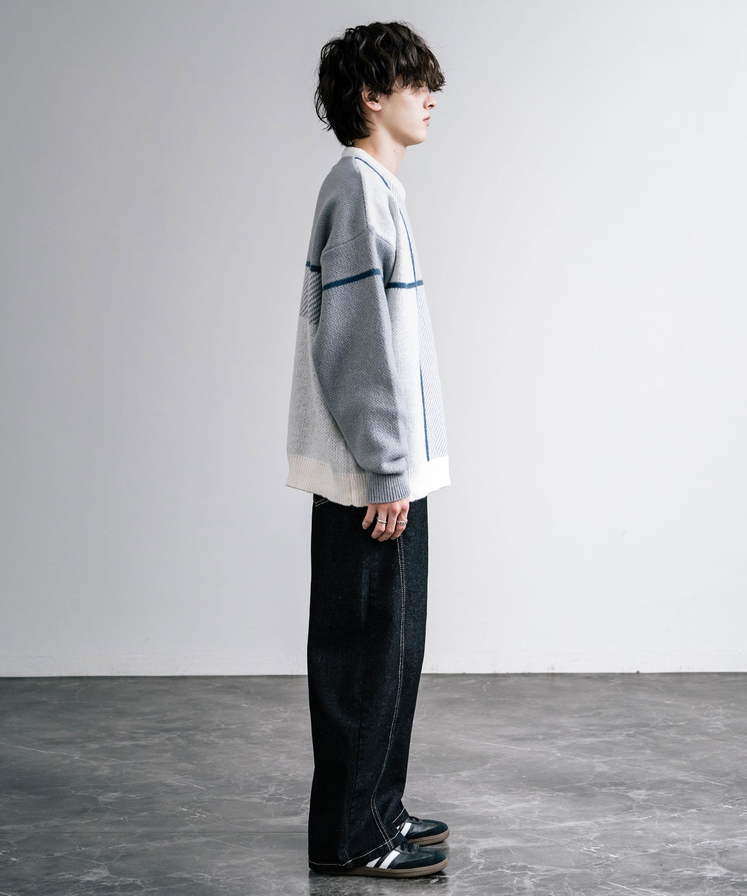 新色追加 オーバーサイズ クロスチェック柄クルーニット　14052