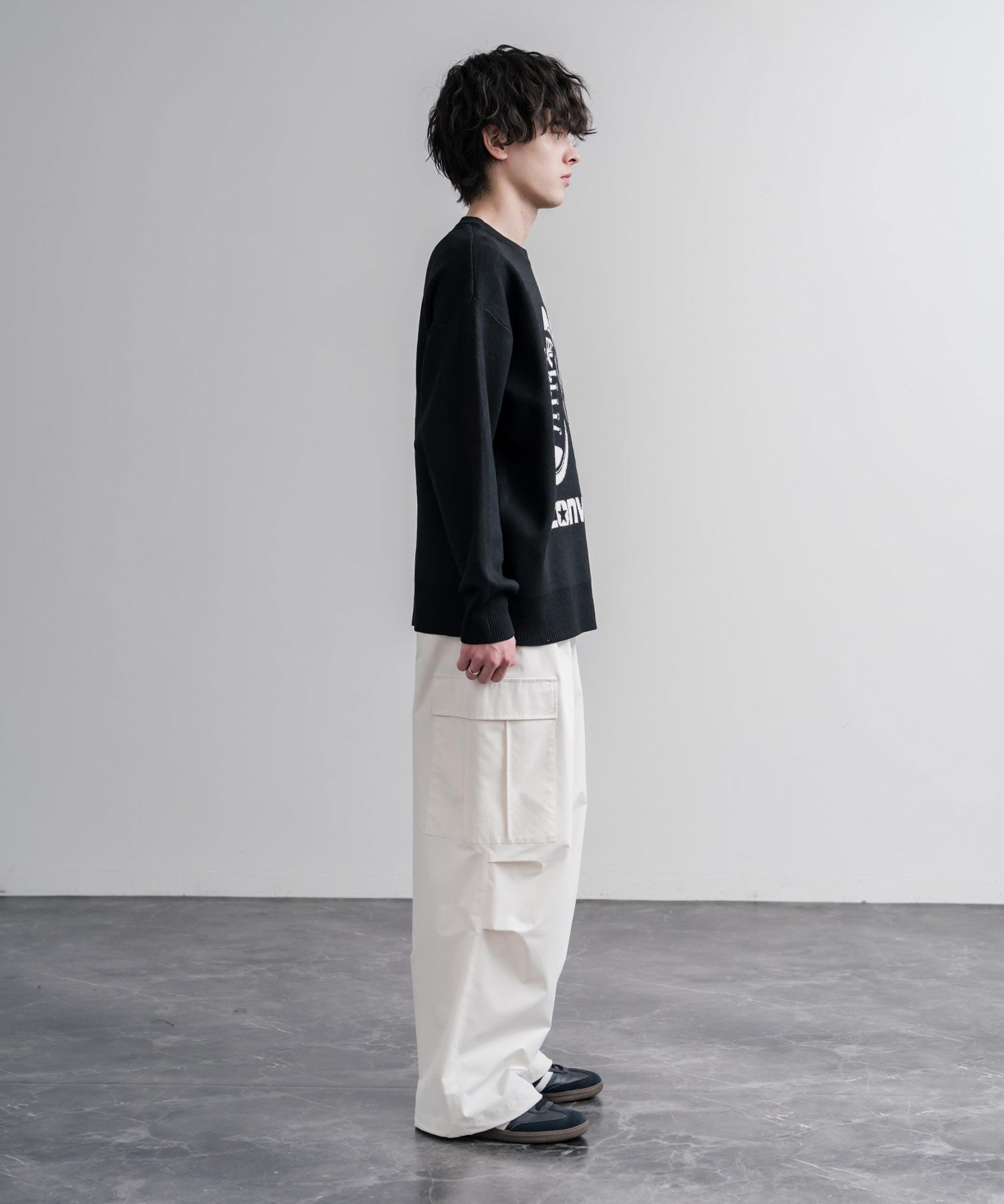 CONVERSE コンバース オーバーサイズダブルジャガードシューズロゴクルーネック長袖ニットセーター 16560