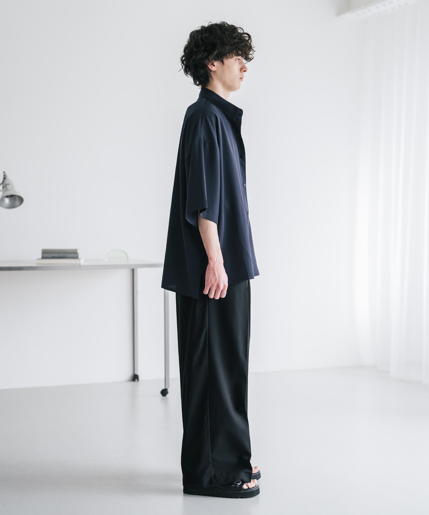 接触冷感 多機能素材リネンライク ワンタックセンタープレスワイドストレートイージーパンツ 15483