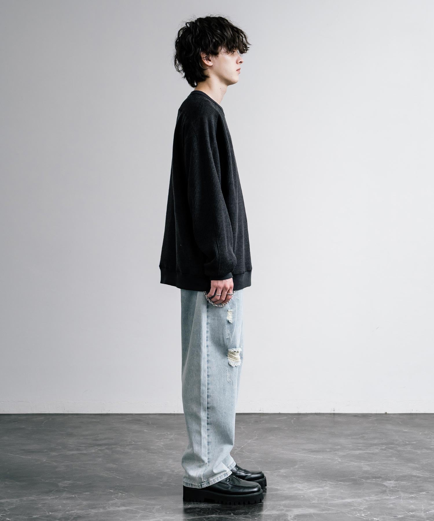 新色追加 Upscape Audience アップスケープオーディエンス 日本製 国産 ウールビックワッフルクルーネックニットソー AUD6570 14125