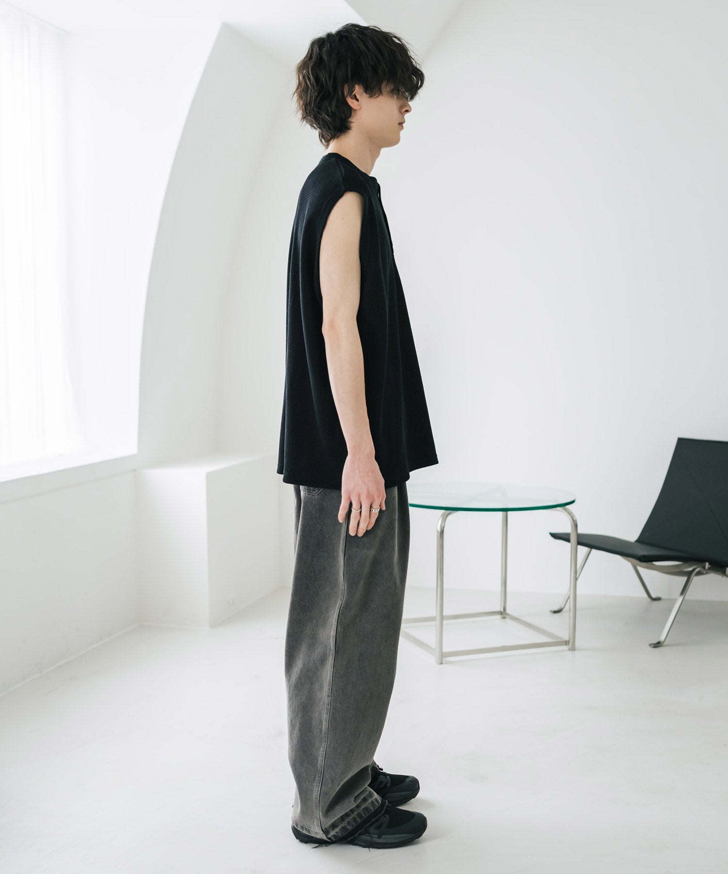 オーバーサイズ T/Cワッフルヘンリーネックタンクトップ 15577