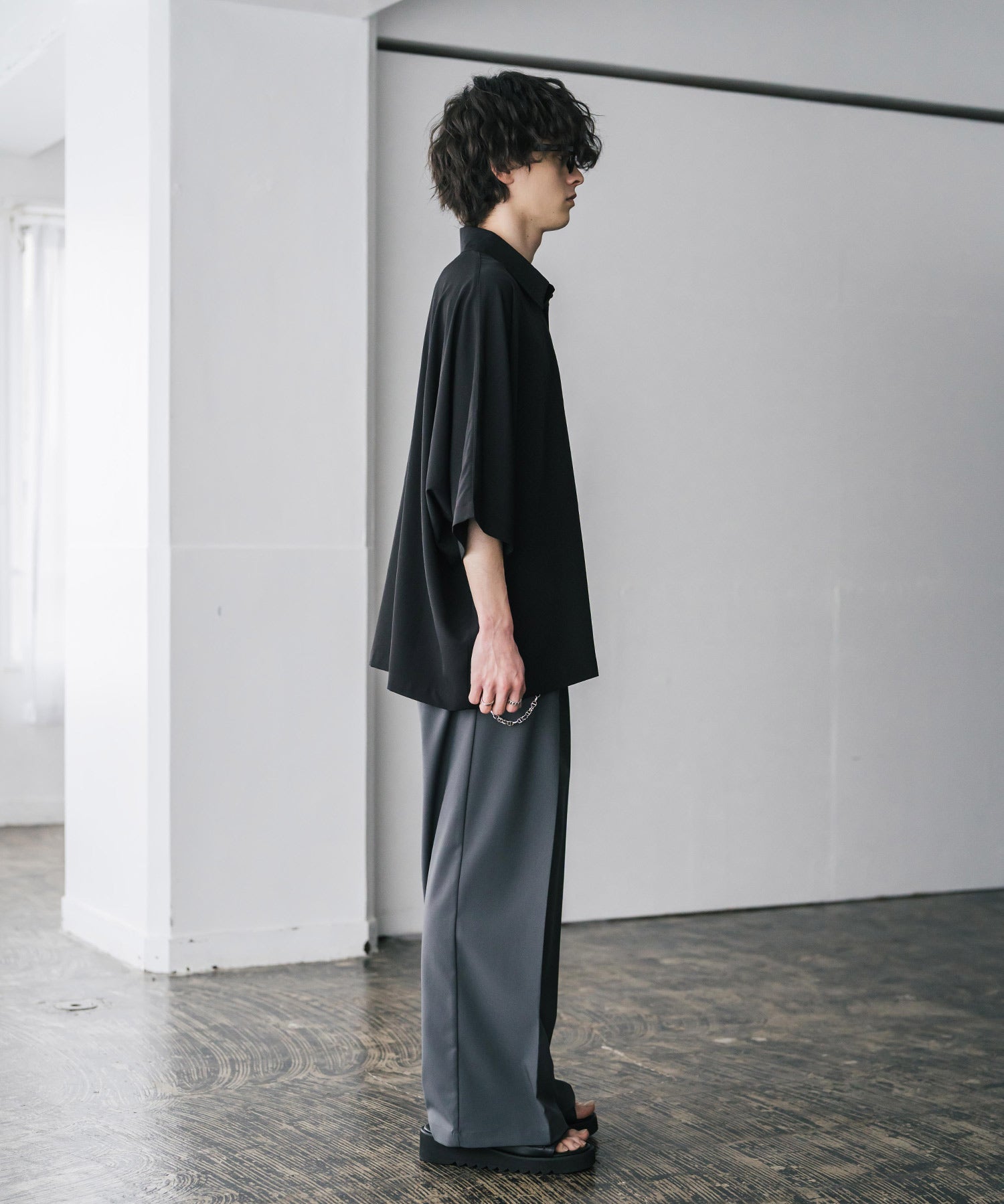 接触冷感 とろみビッグシルエットドルマン半袖シャツ 15365