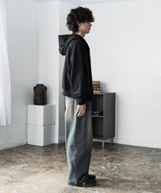 オーバーサイズ 裏毛ショート丈長袖ダブルジップパーカー 15435　【セットアップ可能】