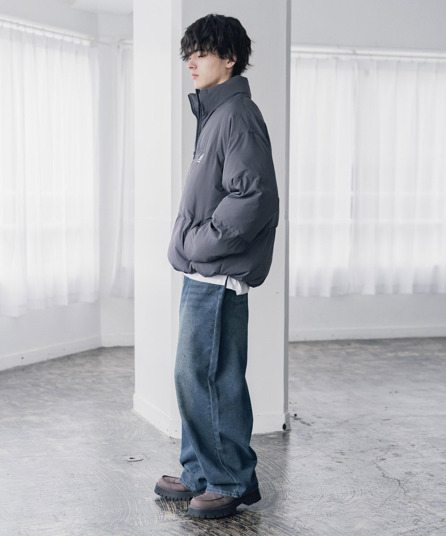 KANGOL カンゴール 別注コラボ オーバーサイズワンポイントロゴ刺繍スタンドネックファイバーダウン中綿ジャケット 15989