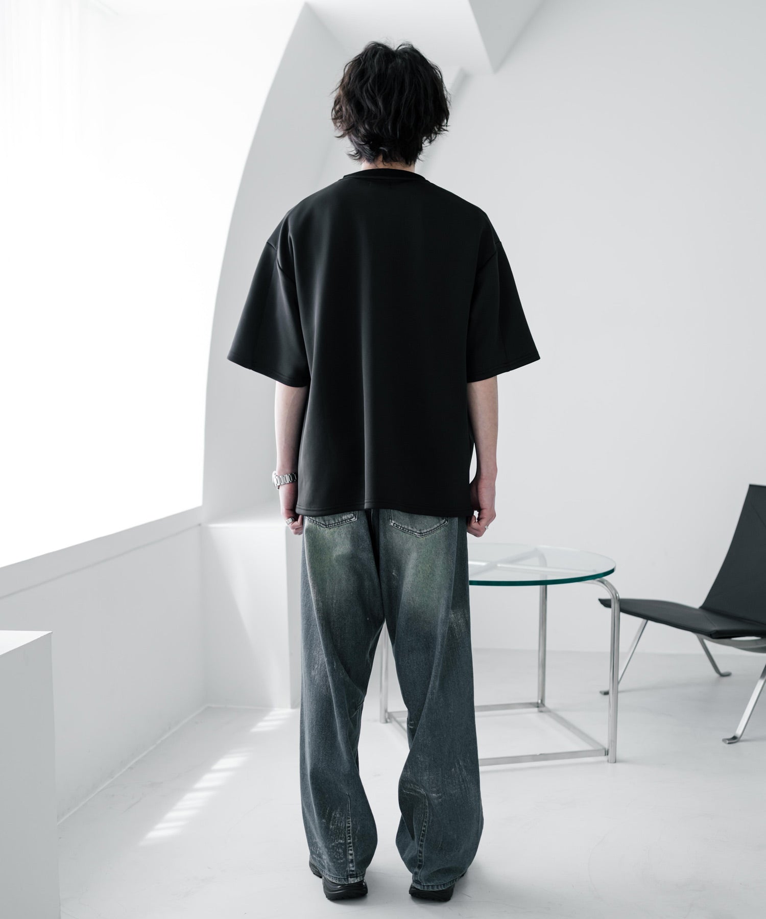接触冷感 オーバーサイズダンボールハーフジップ半袖プルオーバーTシャツ 15624