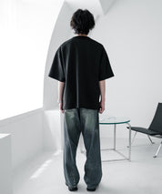 接触冷感 オーバーサイズダンボールハーフジップ半袖プルオーバーTシャツ 15624