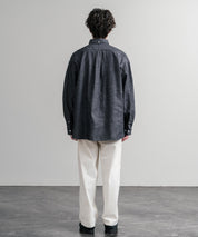 Upscape Audience アップスケープオーディエンス 日本製 国産 「備中備後」6オンスセルヴィッチ 白耳デニム釦ダウンボクシーAライン長袖シャツ AUD6703 15608