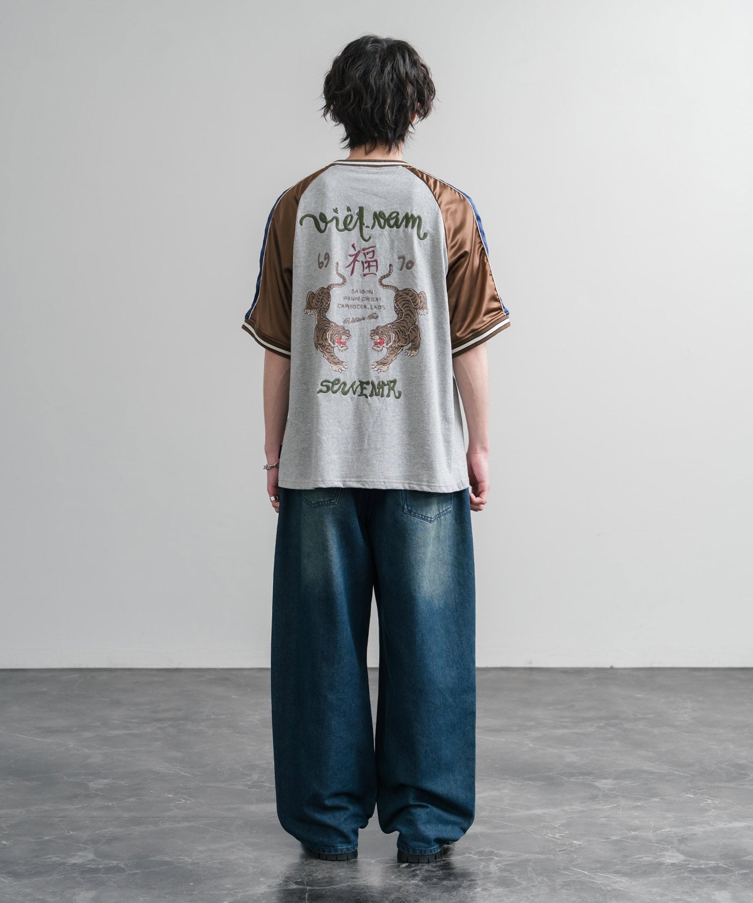 KRIFF MAYER クリフメイヤー スーベニア虎刺繍スカジャンTシャツ/リブラインラグランカットソー 2547201 15866