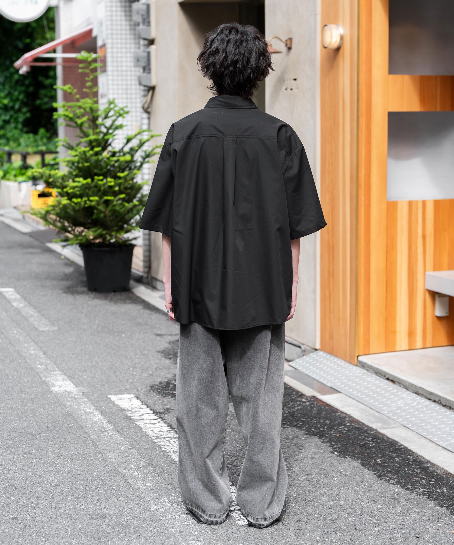 新色追加 オーバーサイズ 無地/チェック柄/ストライプ柄レギュラーカラー半袖シャツ 13977