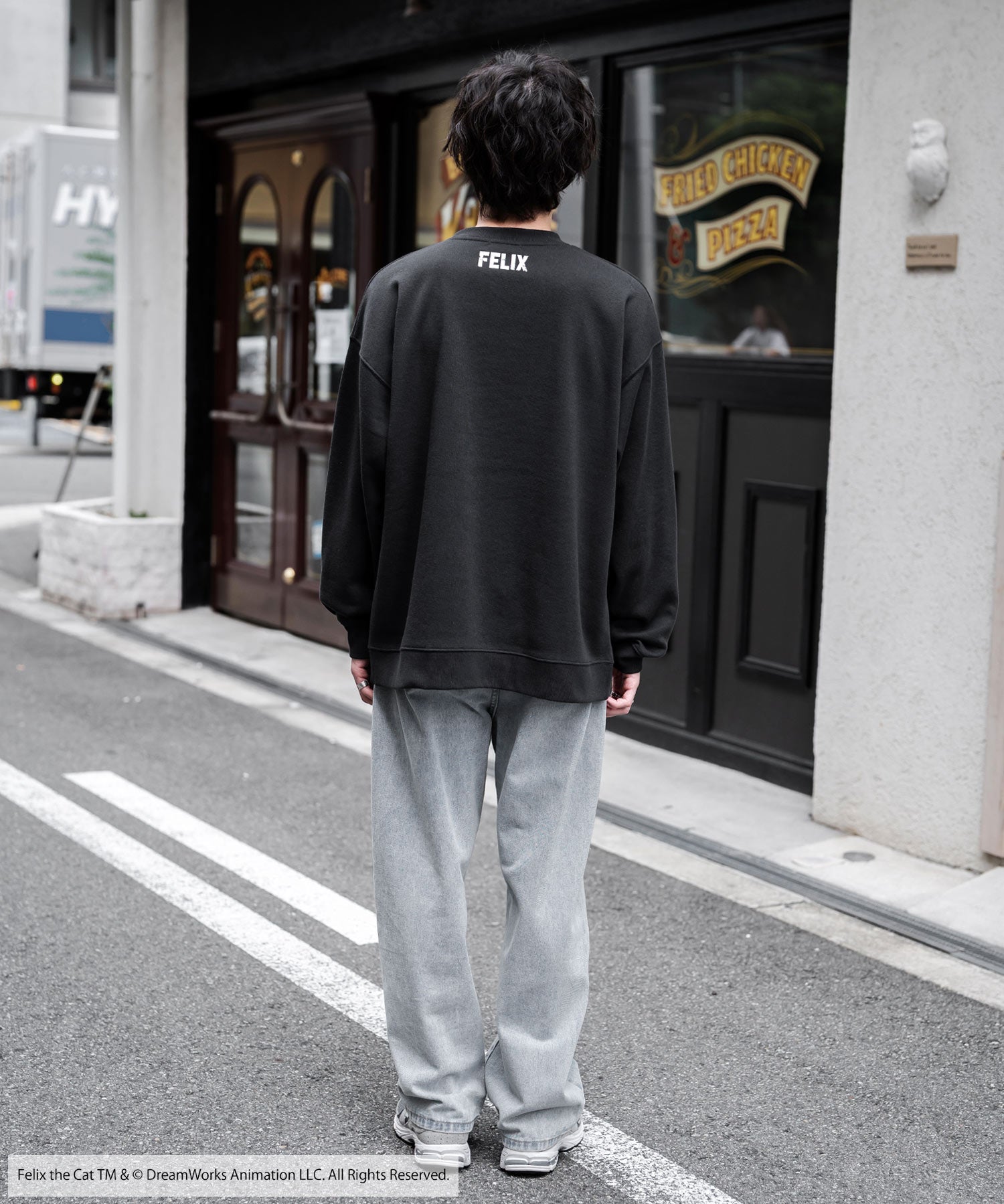 Casper/FELIX THE CAT 別注コラボ オーバーサイズヴィンテージライクグラフィックプリント裏起毛スウェットトレーナー 15116