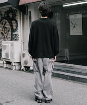 オーバーサイズウール混メランジプルオーバーニット/天竺編みクルーネック長袖セーター 14714