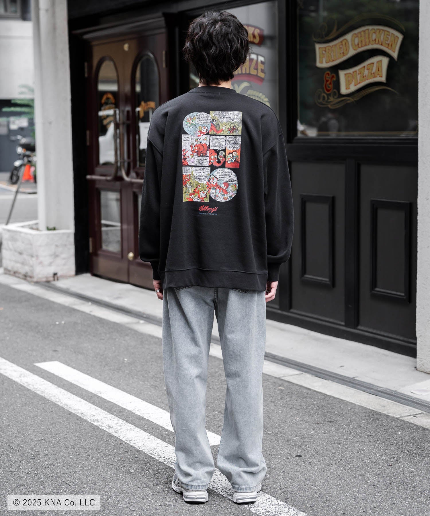 Kellogg's 別注コラボ オーバーサイズヴィンテージライクグラフィックプリント裏起毛スウェットトレーナー 15117